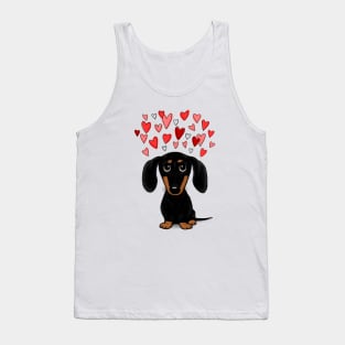 Cute Wiener Dog | Black and Tan Dachshund with Valentine Hearts Tank Top